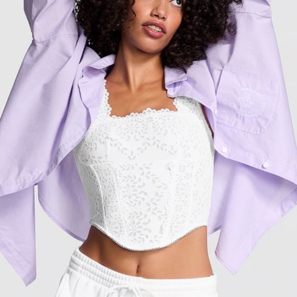 New! PINK Optic White Bralette The Cinched Corset Bra Top 22989 - Picture 1 of 10